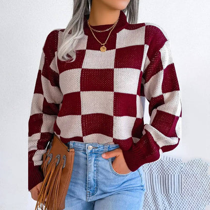 PATCHWORK PATTERN LOOSE FIT KNITTED SWEATER