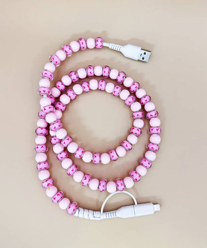 HEART BEADED PHONE CHARGING CABLE 2-IN-1